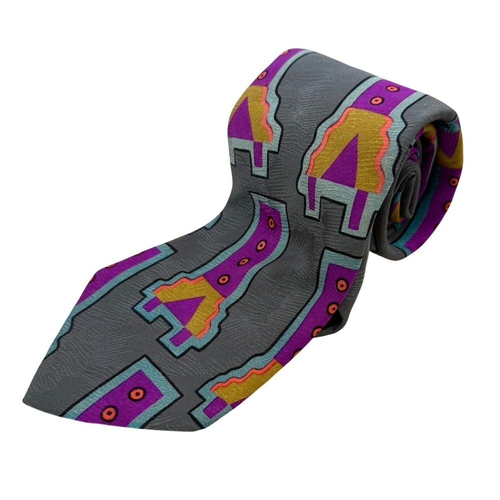 VTG Memphis Milano Nathalie du Pasquier Silk Tie Geometric Abstract Mens Rare